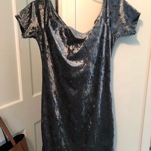 Forever 21 Silver Off the Shoulder Velvet Dress